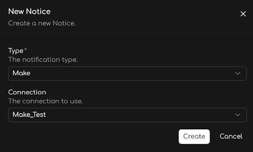 Creating a Make connection notification in Advite.