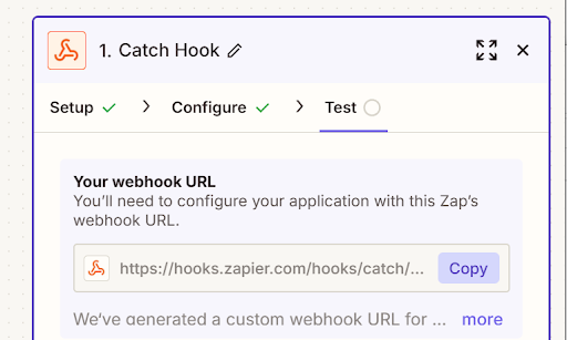 Copying the test webhook url from Zapier.